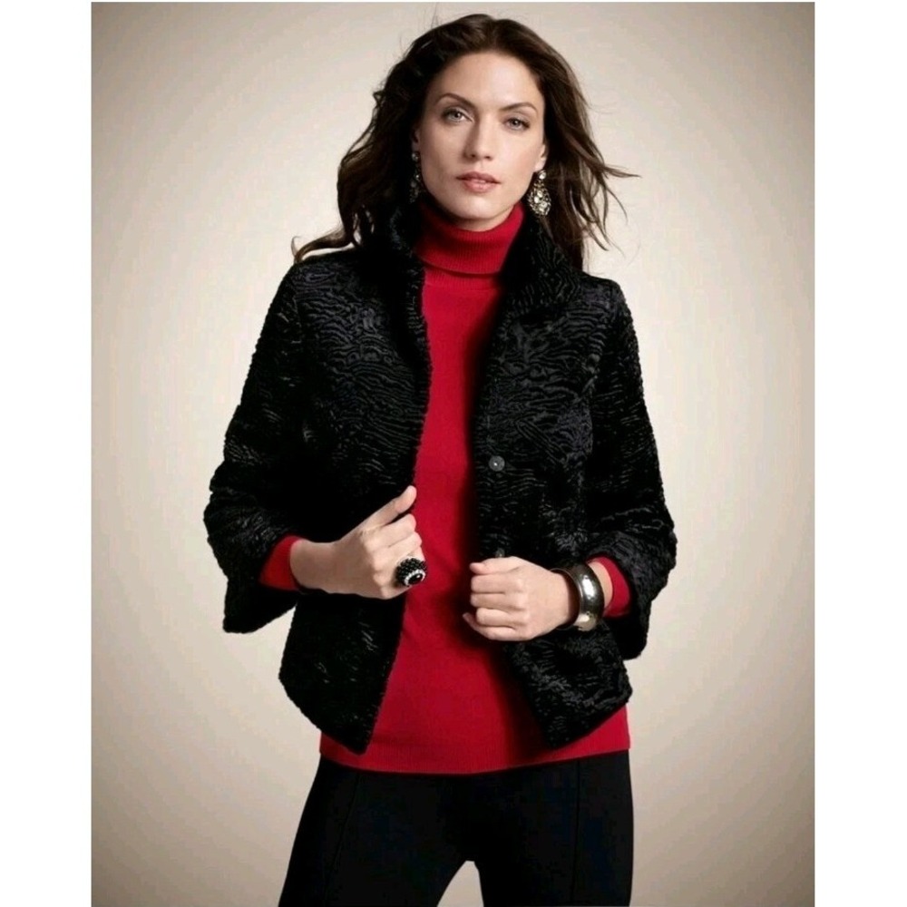 Chico's Black Textured Velvet Supper Club Leama 3/4 Sleeve Dressy Jacket Size S